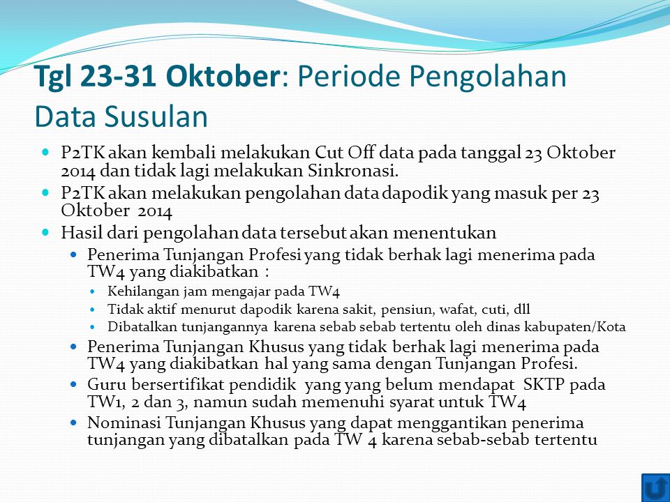 Tgl Oktober: Periode Pengolahan Data Susulan