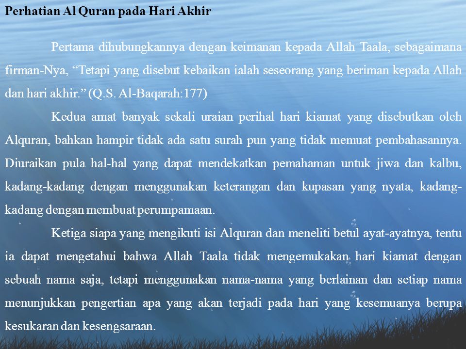 Perhatian Al Quran pada Hari Akhir