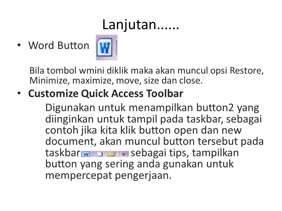 Lanjutan Word Button Customize Quick Access Toolbar