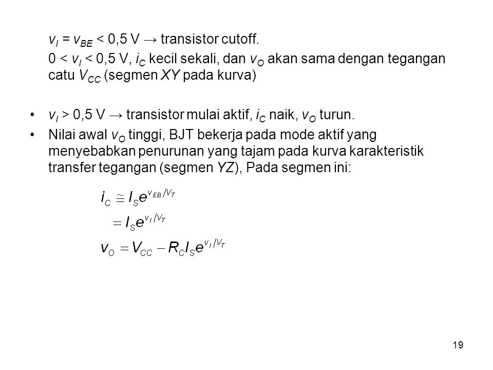vI = vBE < 0,5 V → transistor cutoff.