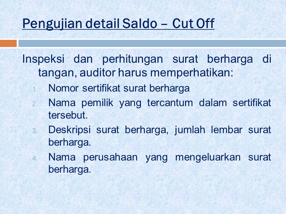 Pengujian detail Saldo – Cut Off