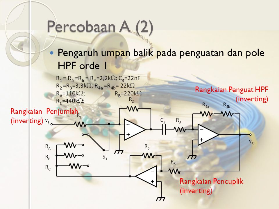 Percobaan A (2) Pengaruh umpan balik pada penguatan dan pole HPF orde 1. Rangkaian Penguat HPF (inverting)