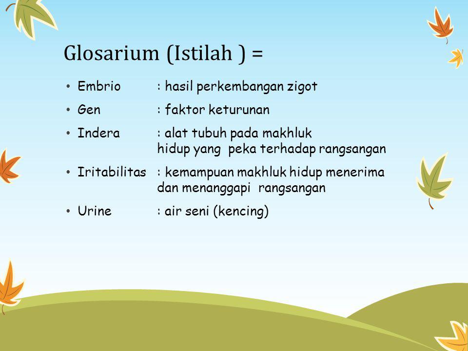 Glosarium (Istilah ) = Embrio : hasil perkembangan zigot