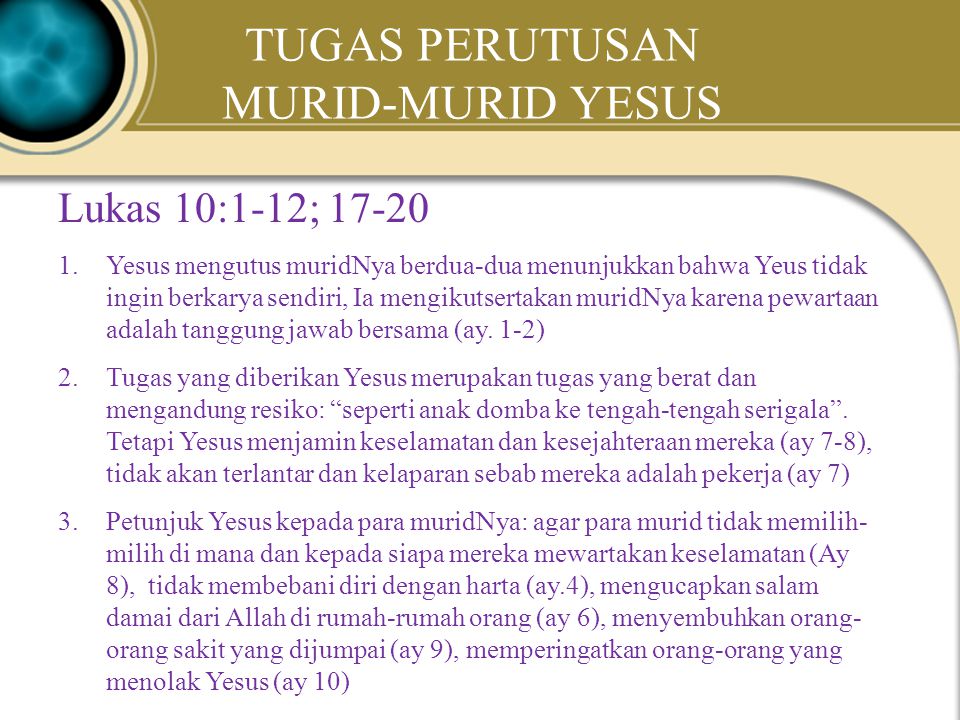 TUGAS PERUTUSAN MURID-MURID YESUS