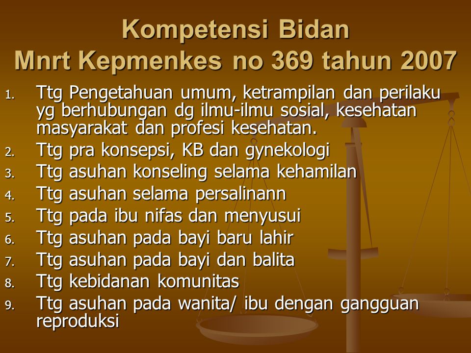 Kompetensi Bidan Mnrt Kepmenkes no 369 tahun 2007
