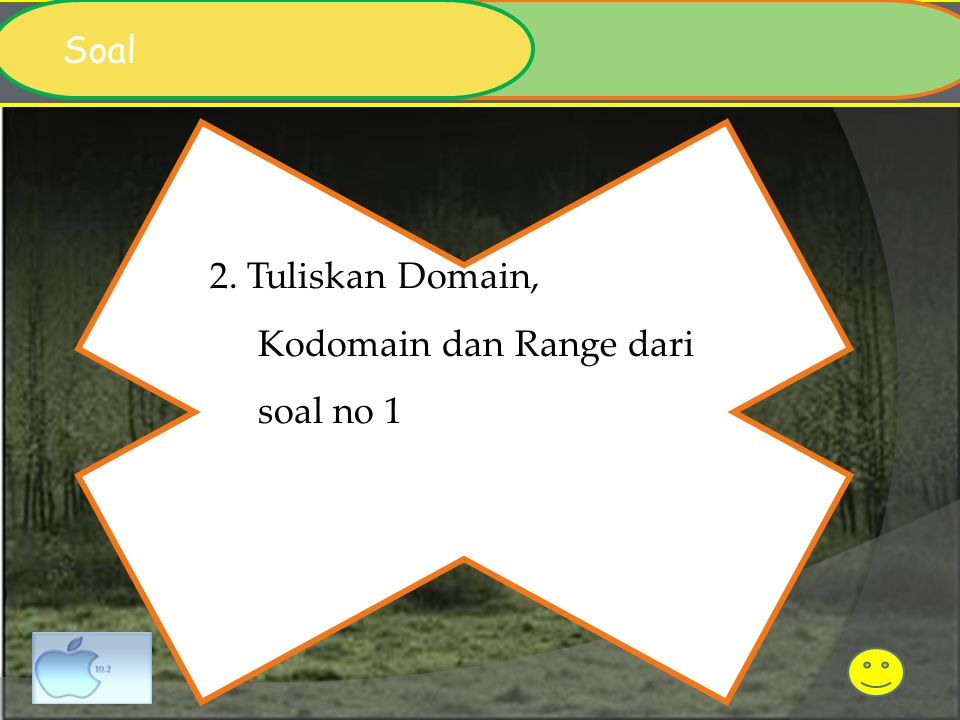 Soal 2. Tuliskan Domain, Kodomain dan Range dari soal no 1