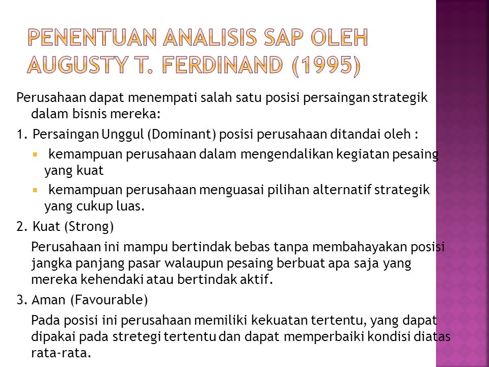 Penentuan analisis SAP oleh Augusty T. Ferdinand (1995)