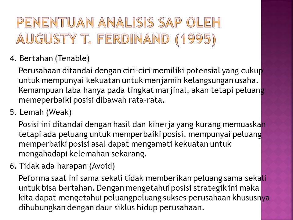 Penentuan analisis SAP oleh Augusty T. Ferdinand (1995)