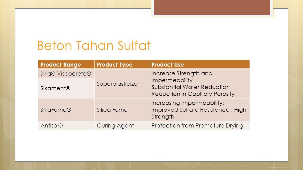 Beton Tahan Sulfat Product Range Product Type Product Use