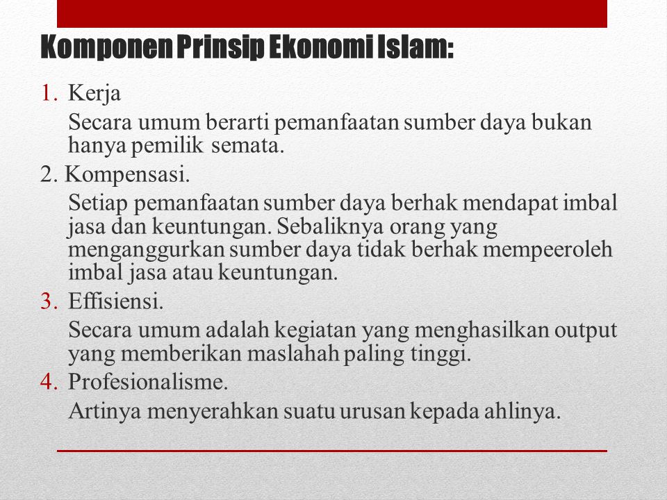 Komponen Prinsip Ekonomi Islam: