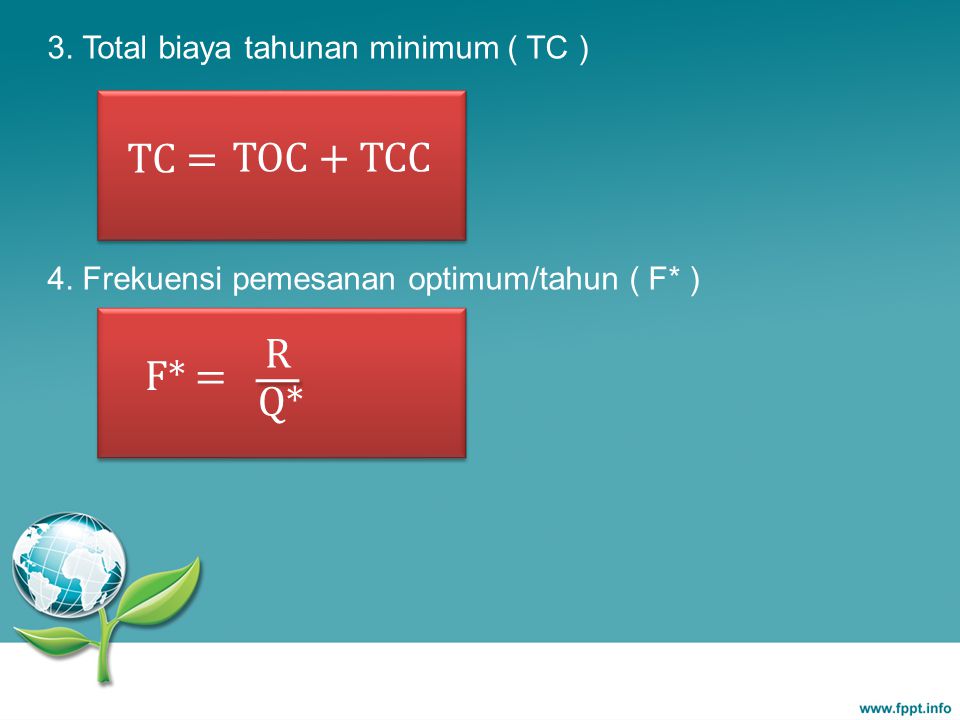 TC = TOC + TCC R F* = Q* 3. Total biaya tahunan minimum ( TC )