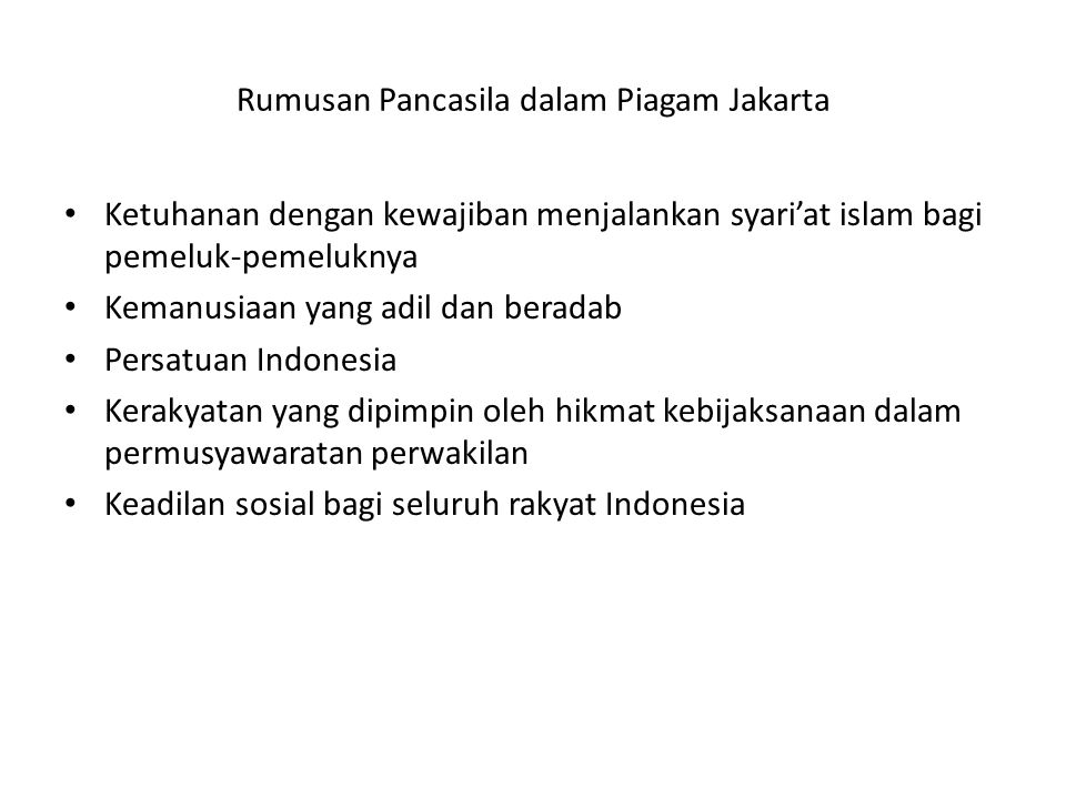 Rumusan Pancasila dalam Piagam Jakarta