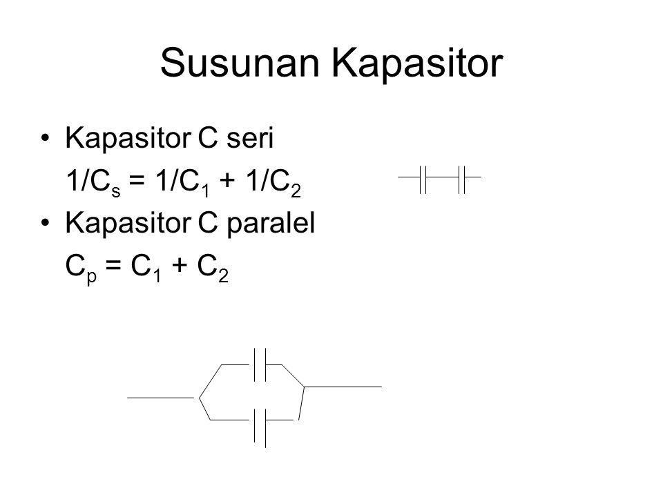 Susunan Kapasitor Kapasitor C seri 1/Cs = 1/C1 + 1/C2