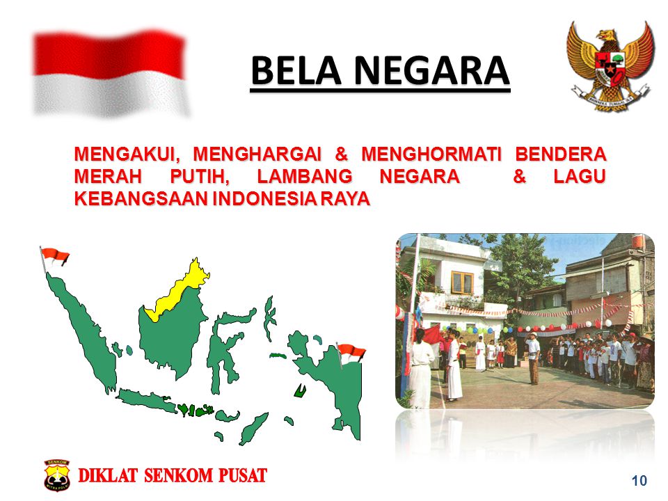 BELA NEGARA MENGAKUI, MENGHARGAI & MENGHORMATI BENDERA MERAH PUTIH, LAMBANG NEGARA & LAGU KEBANGSAAN INDONESIA RAYA.