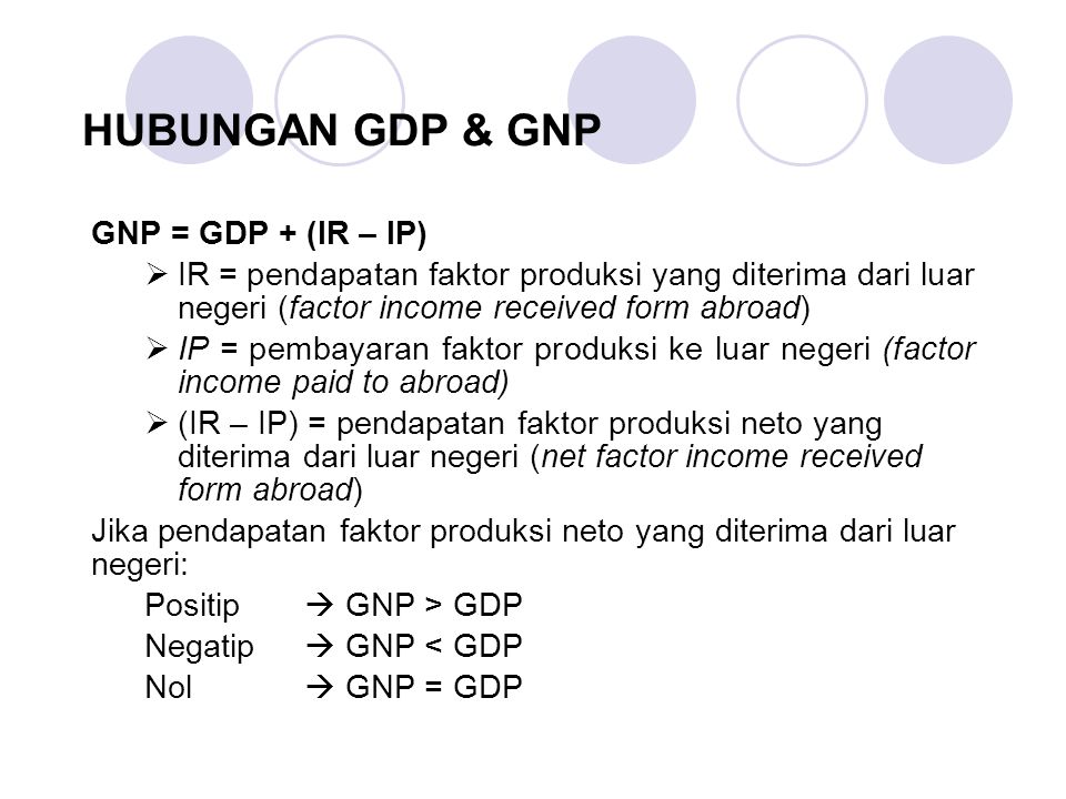 HUBUNGAN GDP & GNP GNP = GDP + (IR – IP)