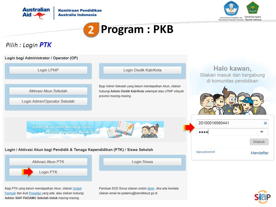 Program : PKB 2 Pilih : Login PTK