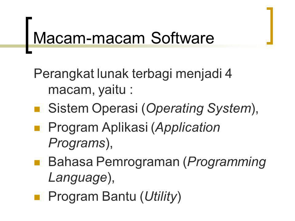 Macam-macam Software Perangkat lunak terbagi menjadi 4 macam, yaitu :
