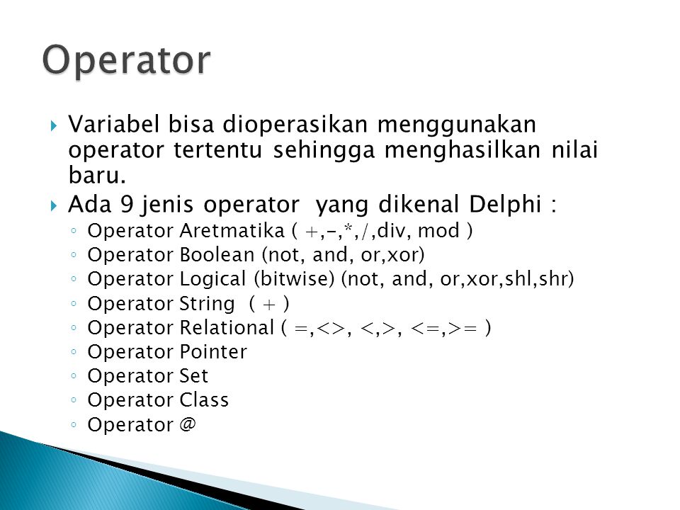 Relational Operators. Оператор Str. Оператор Mod. Операторы div и Mod.