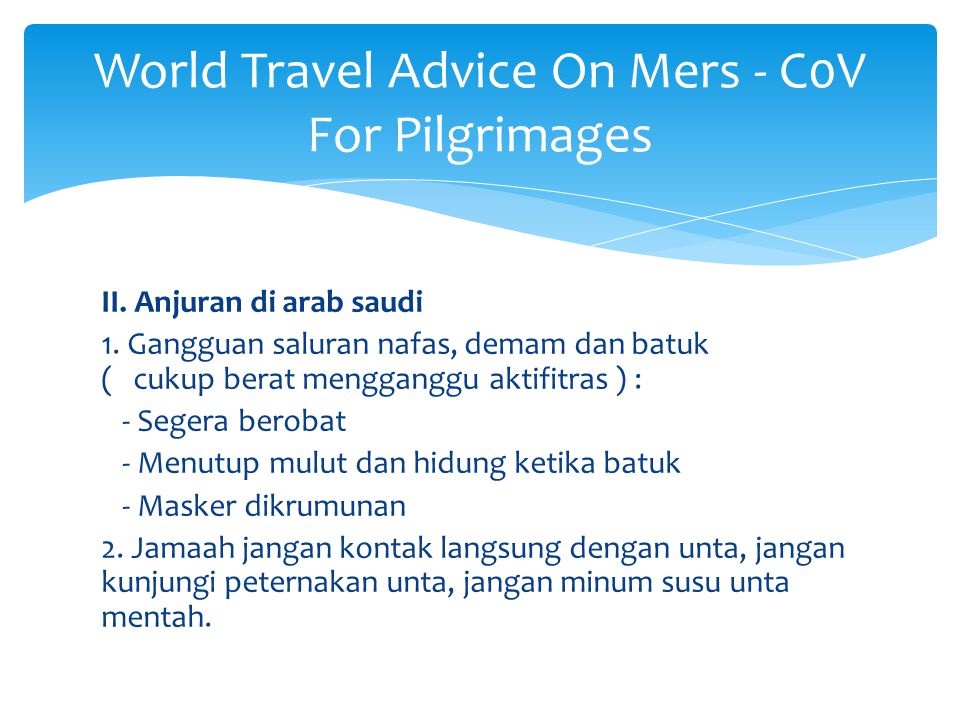 World Travel Advice On Mers - C0V For Pilgrimages