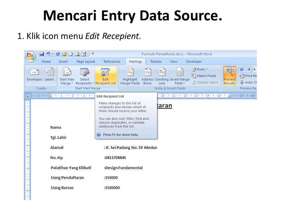 Mencari Entry Data Source.