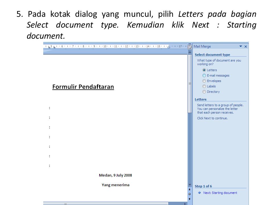 5. Pada kotak dialog yang muncul, pilih Letters pada bagian Select document type.