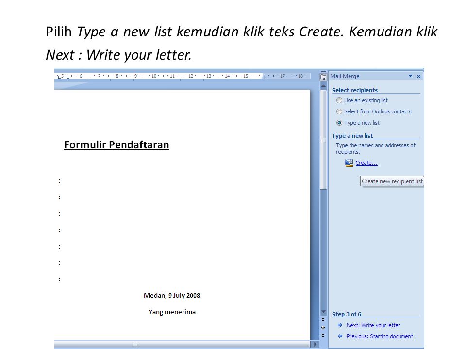 Pilih Type a new list kemudian klik teks Create