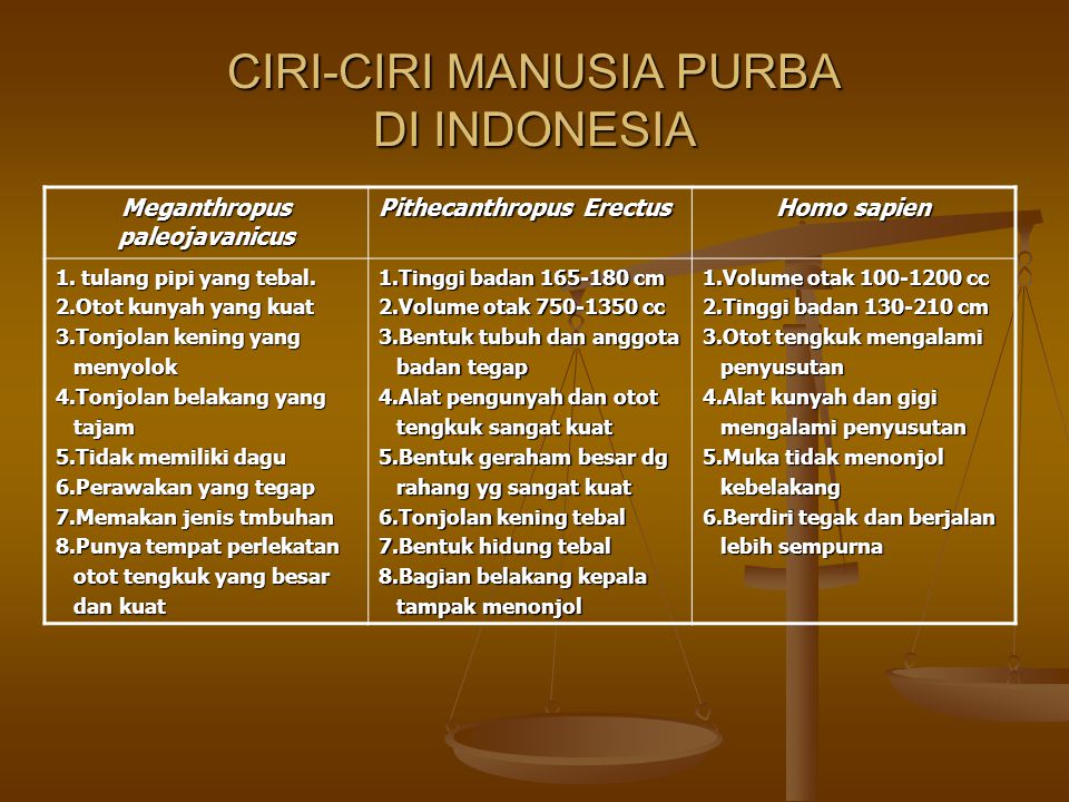 CIRI-CIRI MANUSIA PURBA DI INDONESIA