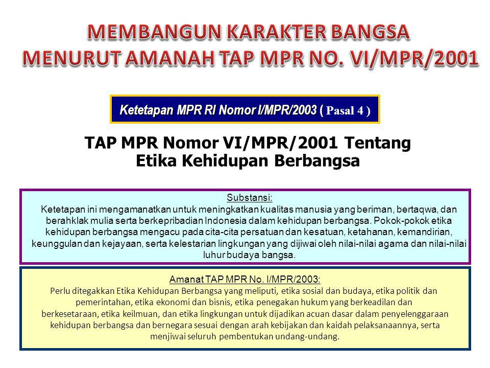 MEMBANGUN KARAKTER BANGSA MENURUT AMANAH TAP MPR NO. VI/MPR/2001