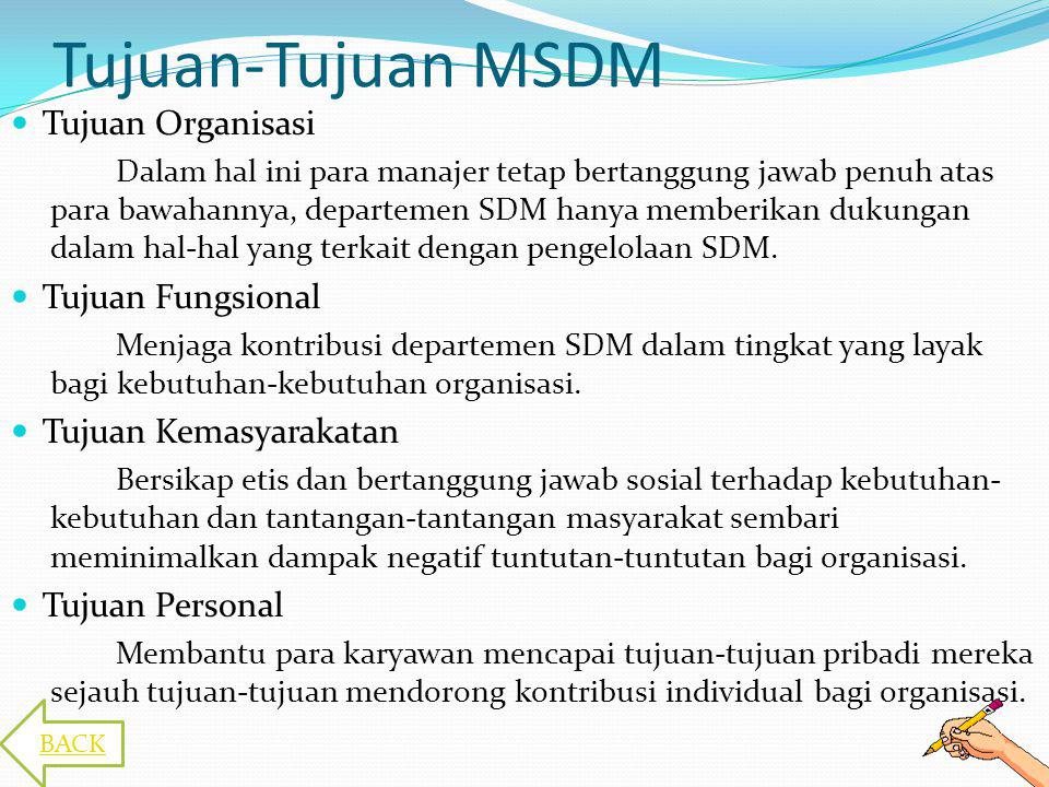 Tujuan-Tujuan MSDM Tujuan Organisasi Tujuan Fungsional