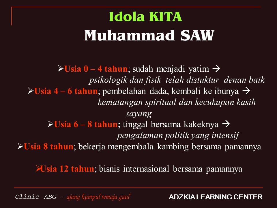 Idola KITA Muhammad SAW Usia 0 – 4 tahun; sudah menjadi yatim 