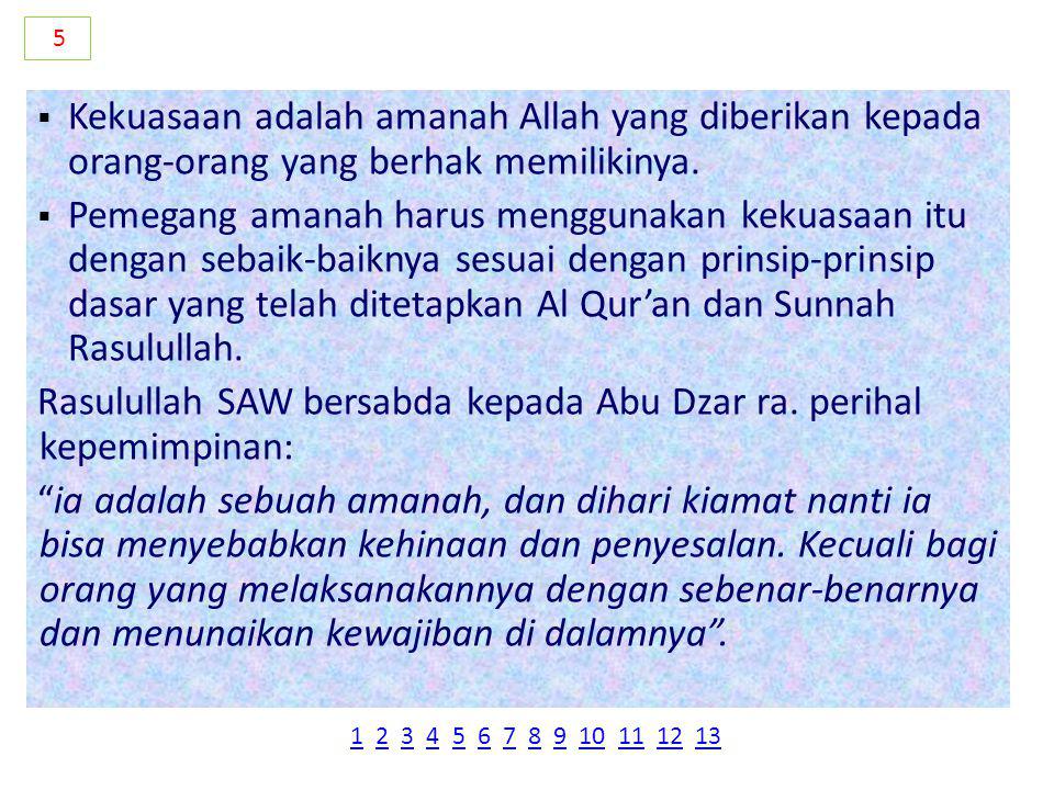 Rasulullah SAW bersabda kepada Abu Dzar ra. perihal kepemimpinan:
