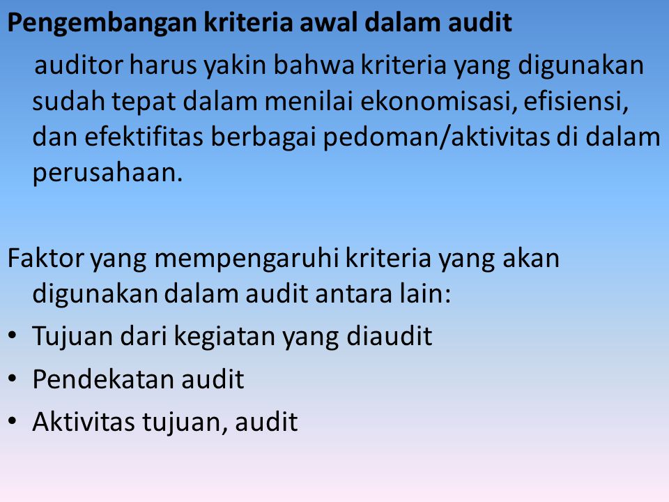 Pengembangan kriteria awal dalam audit
