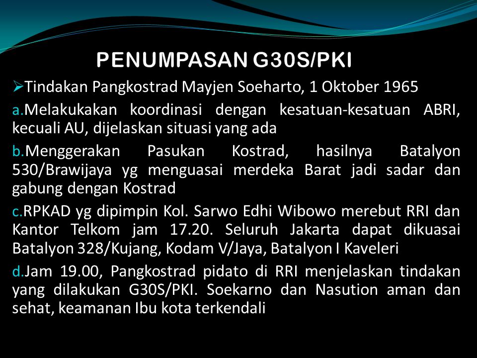 PENUMPASAN G30S/PKI Tindakan Pangkostrad Mayjen Soeharto, 1 Oktober