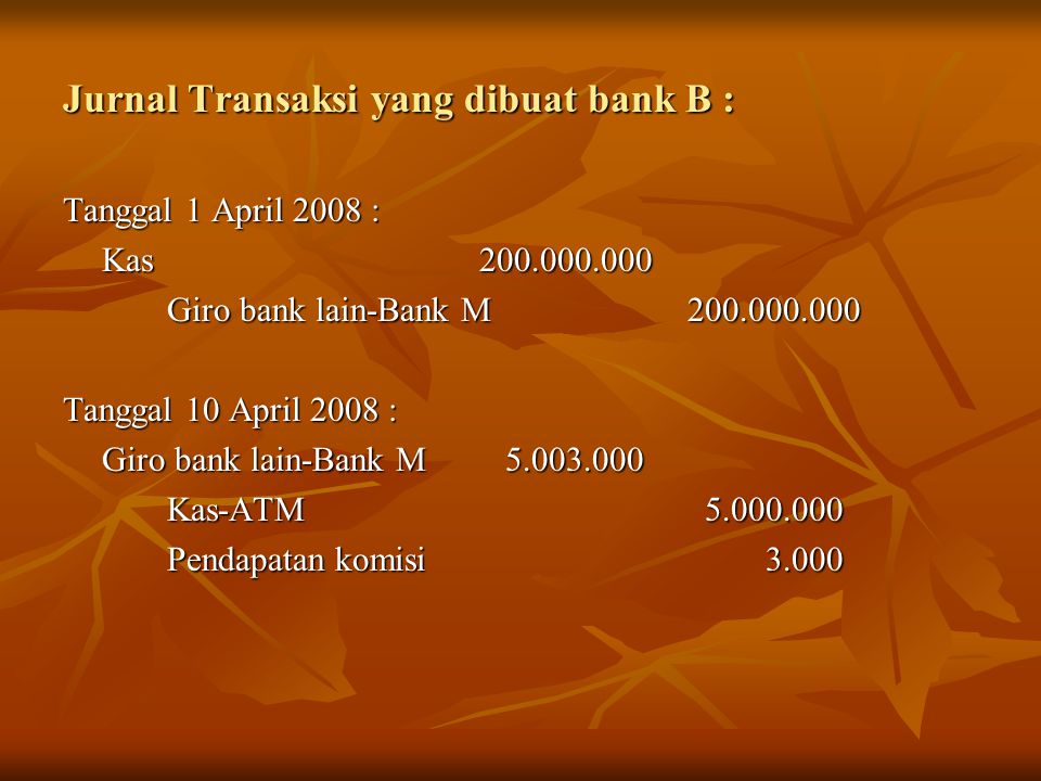 Jurnal Transaksi yang dibuat bank B :
