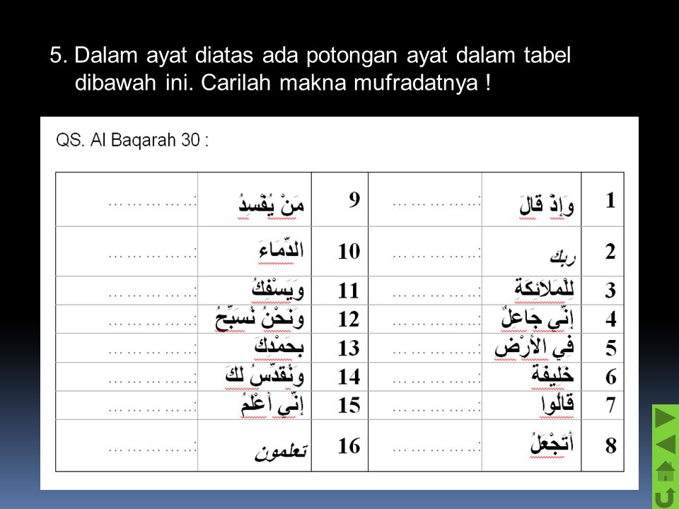 5. Dalam ayat diatas ada potongan ayat dalam tabel dibawah ini