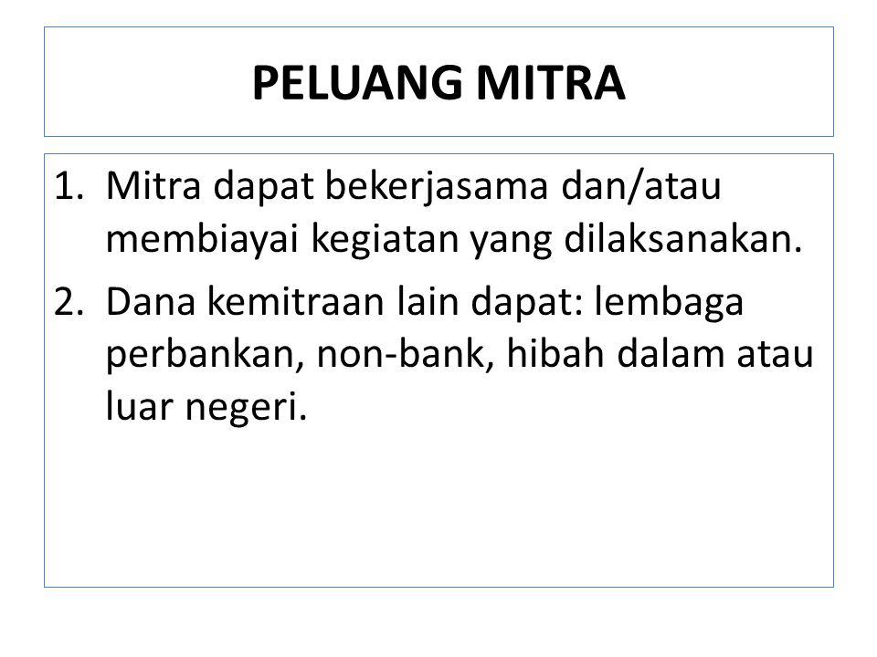 PELUANG MITRA Mitra dapat bekerjasama dan/atau membiayai kegiatan yang dilaksanakan.