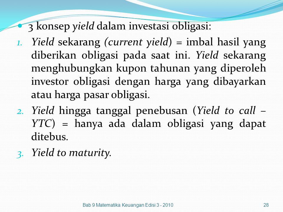 3 konsep yield dalam investasi obligasi: