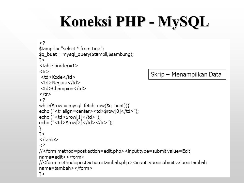 Koneksi PHP - MySQL Skrip – Menampilkan Data <