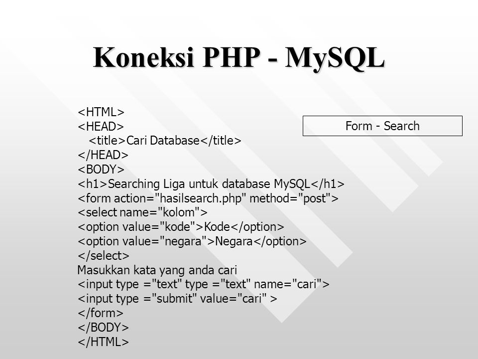 Koneksi PHP - MySQL <HTML> <HEAD>