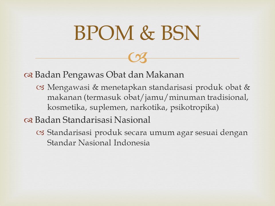 BPOM & BSN Badan Pengawas Obat dan Makanan Badan Standarisasi Nasional