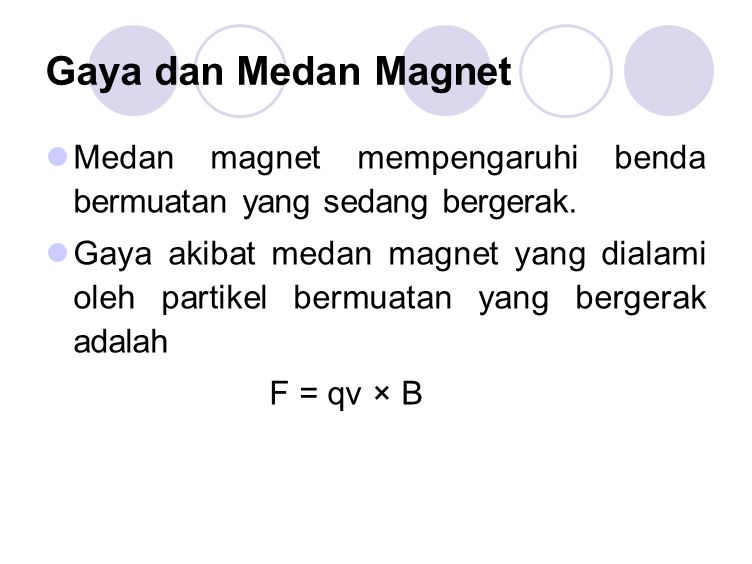 Gaya dan Medan Magnet Medan magnet mempengaruhi benda bermuatan yang sedang bergerak.