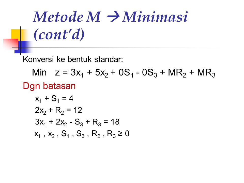 Metode M  Minimasi (cont’d)