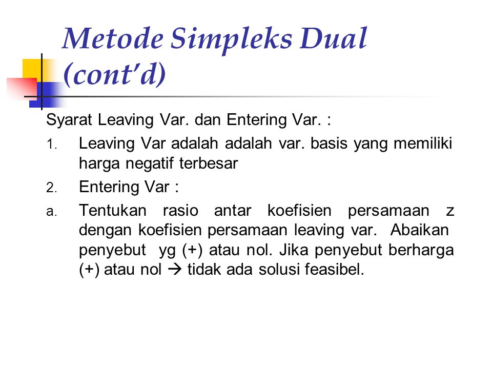 Metode Simpleks Dual (cont’d)