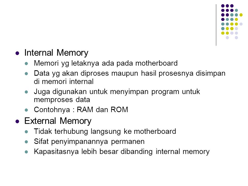 Internal Memory External Memory