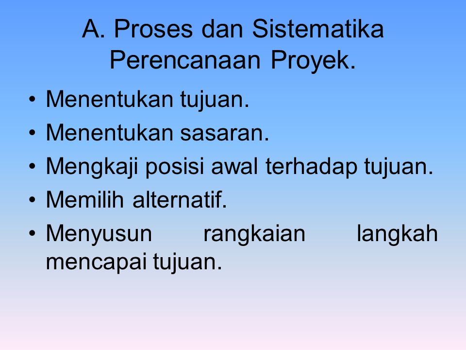 A. Proses dan Sistematika Perencanaan Proyek.