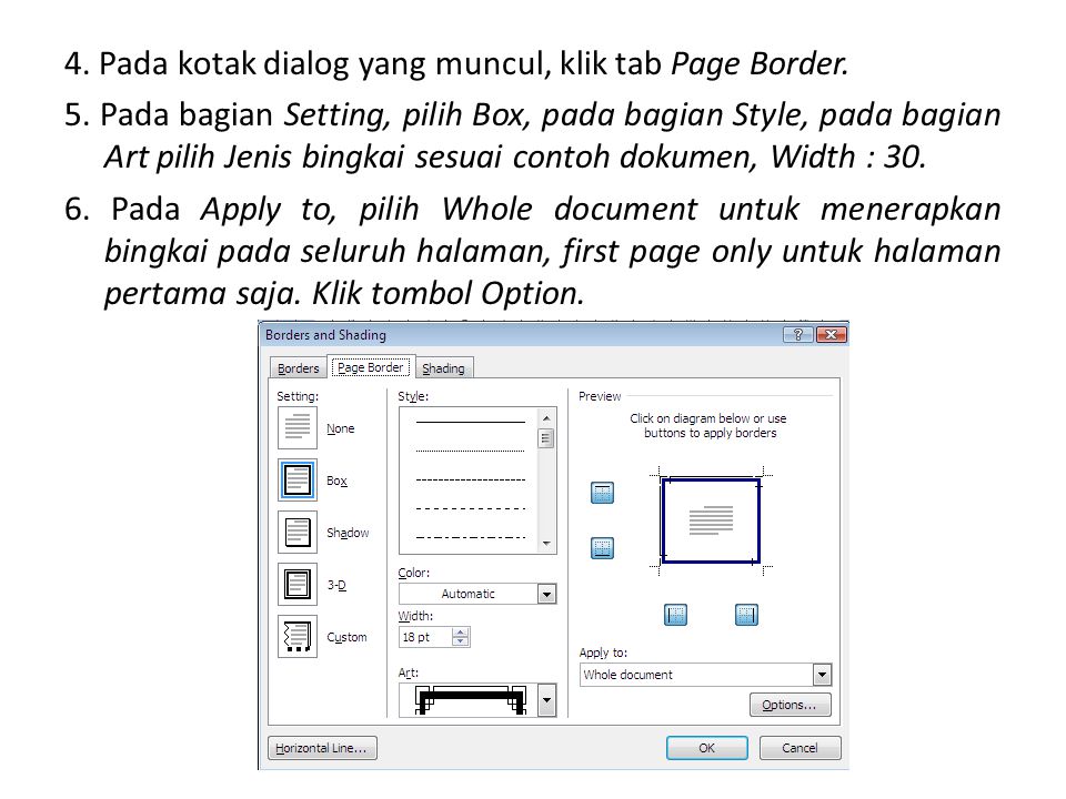 4. Pada kotak dialog yang muncul, klik tab Page Border.