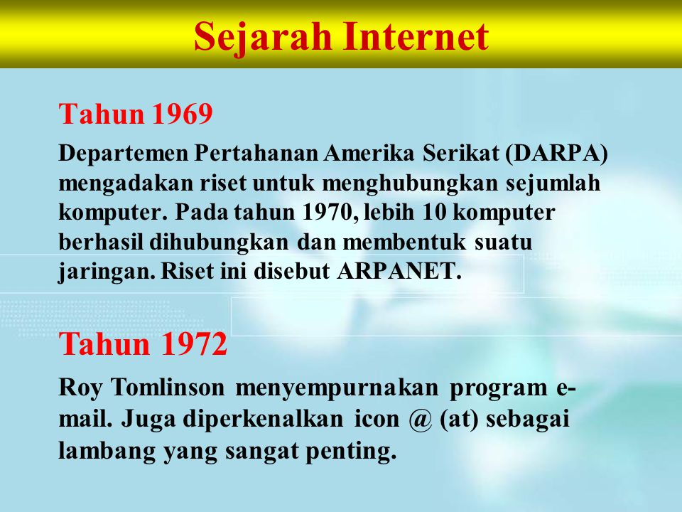 Sejarah Internet Tahun 1972 Tahun 1969