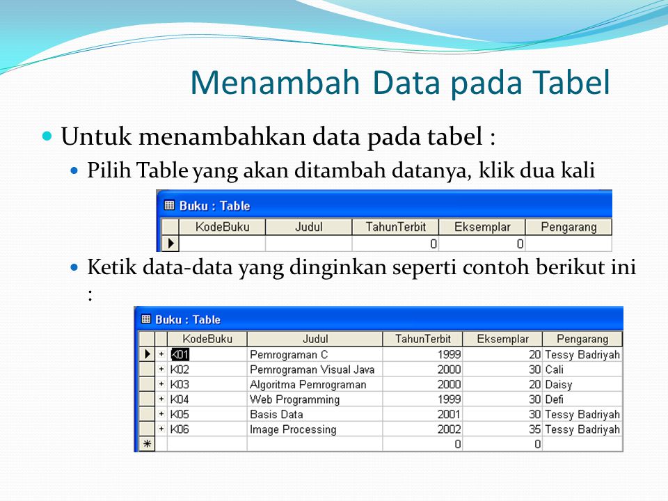 Menambah Data pada Tabel