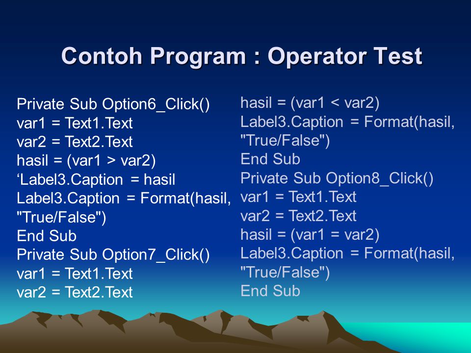Contoh Program : Operator Test