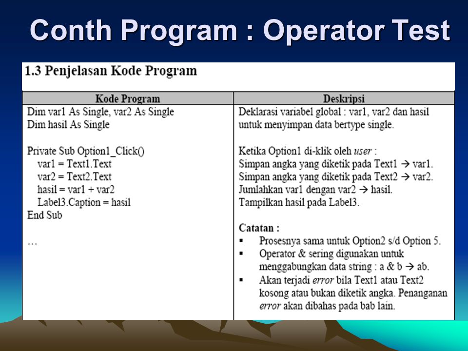 Conth Program : Operator Test